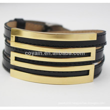 Factory Supply Adjustable Size Stainless Steel Gold Leather Bracelet
